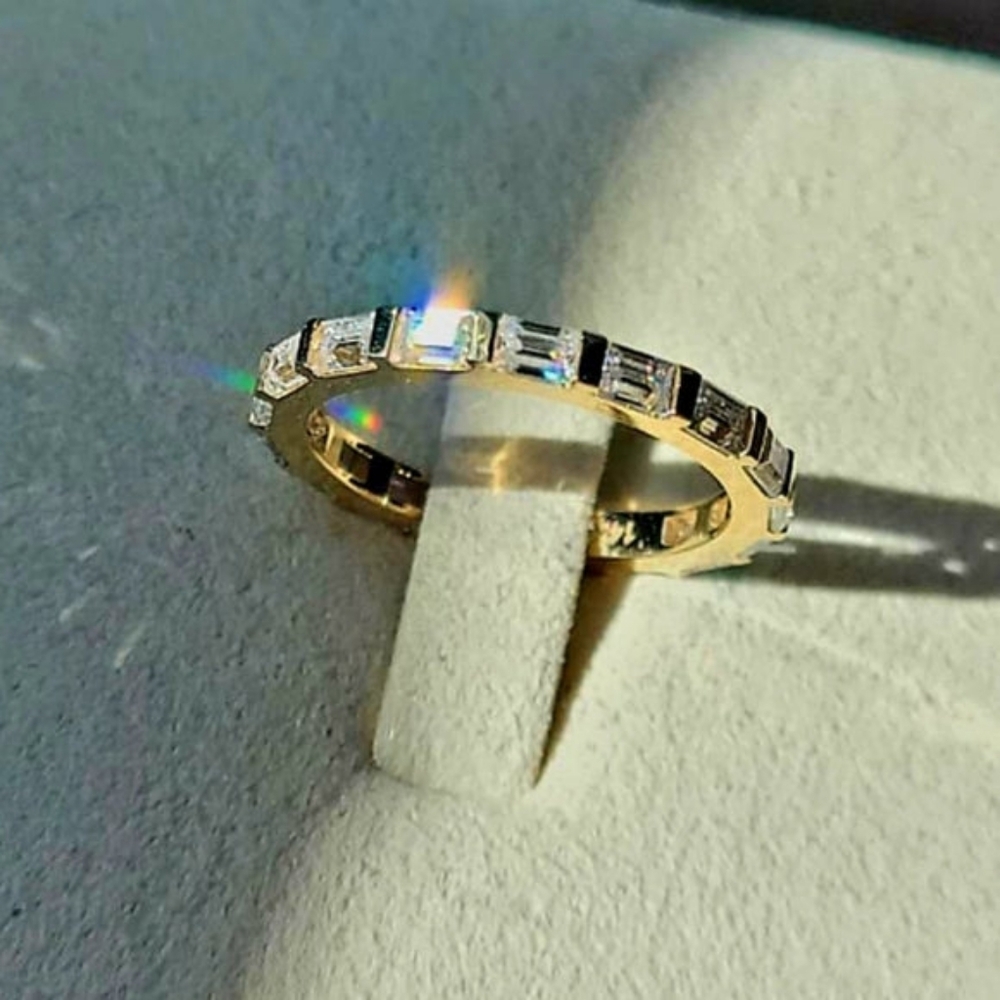 Solid 14k gold 2×3mm baguette moissanite eternity band
